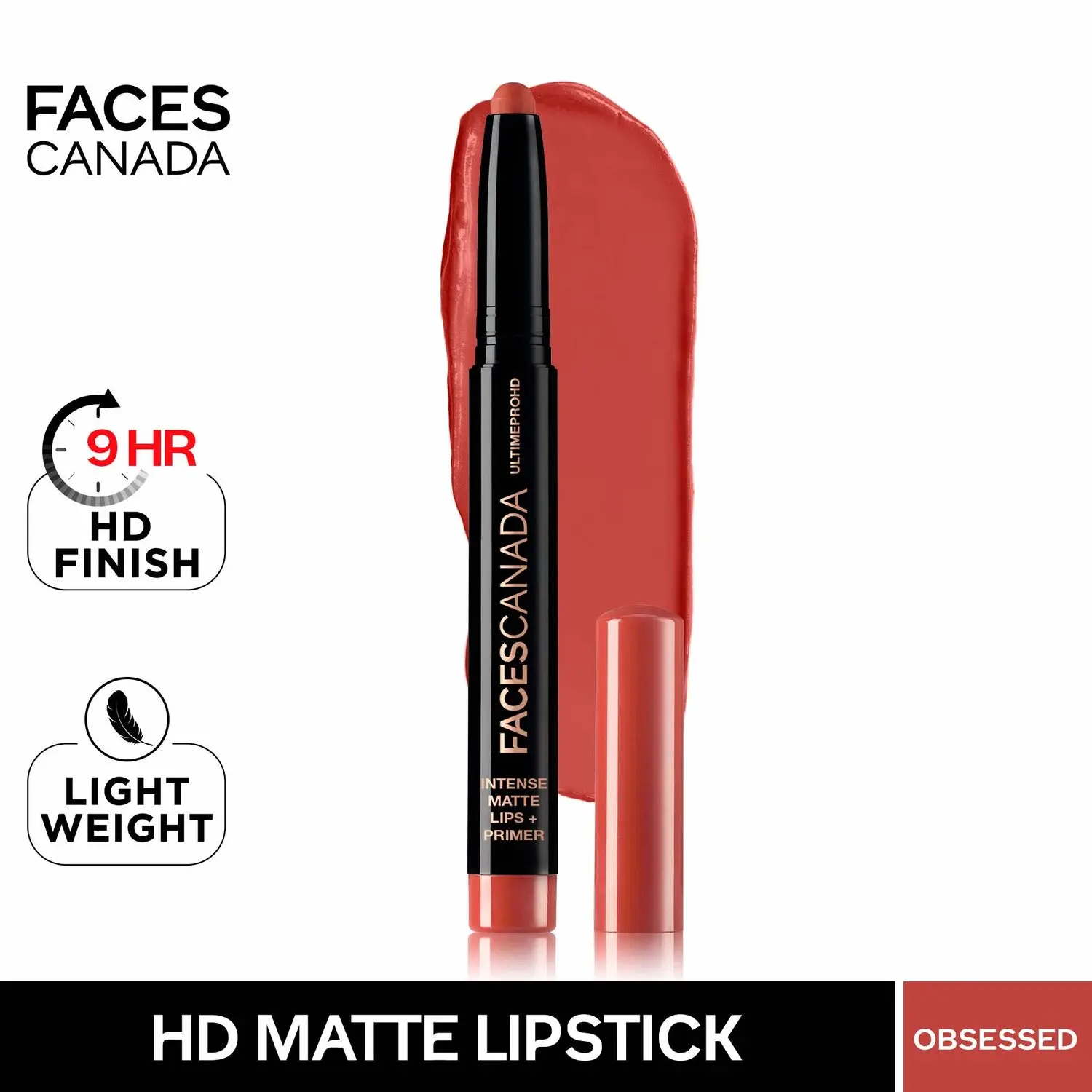 Faces Canada HD Intense Matte Lipstick | Feather light comfort | 10 hrs stay| Primer infused | Flawless HD finish | Made in Germany | Obsessed 1.4g