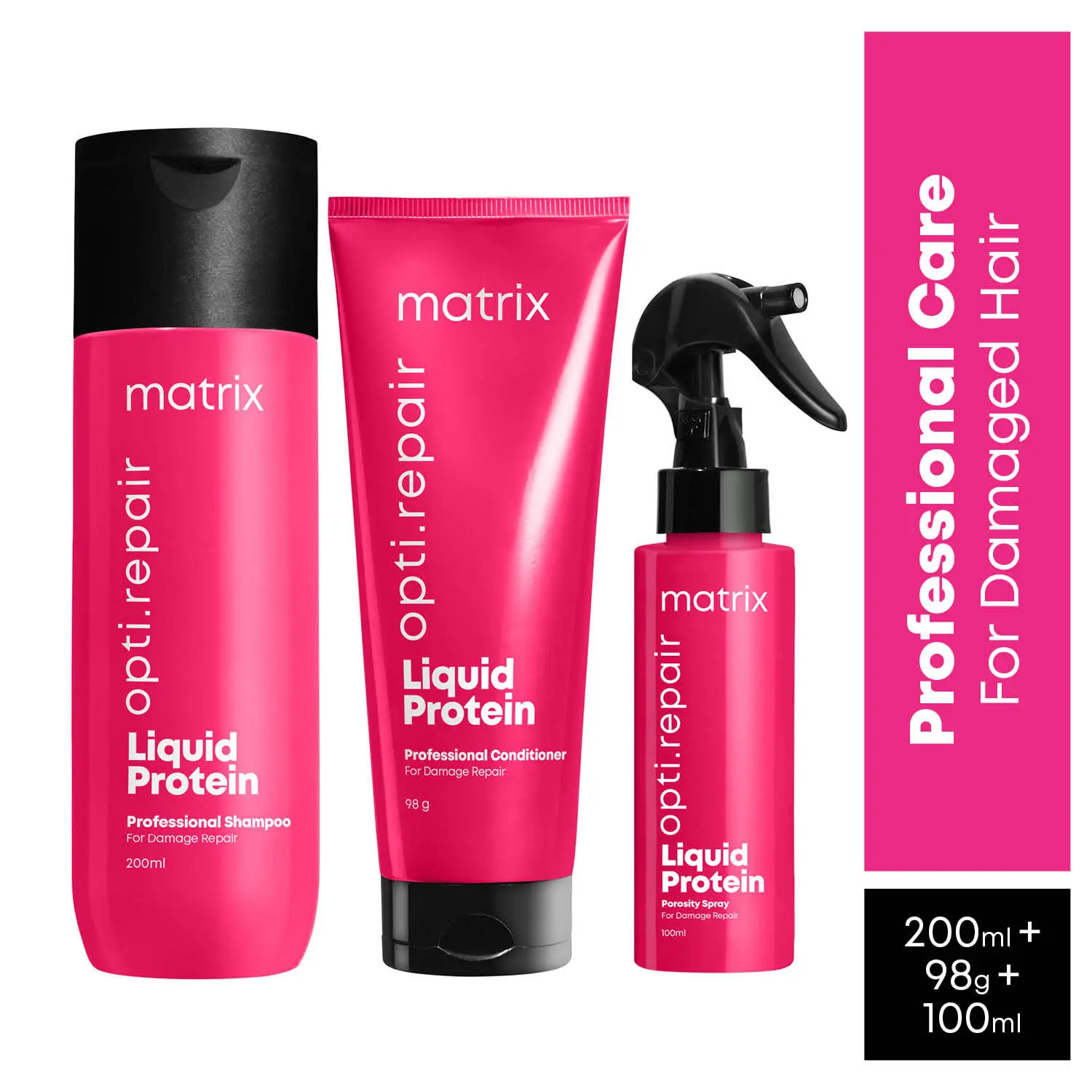 Matrix Opti.Repair 3-Step Liquid Protein System, Repairs Damage from 1 Use,Shampoo+Conditioner+Spray