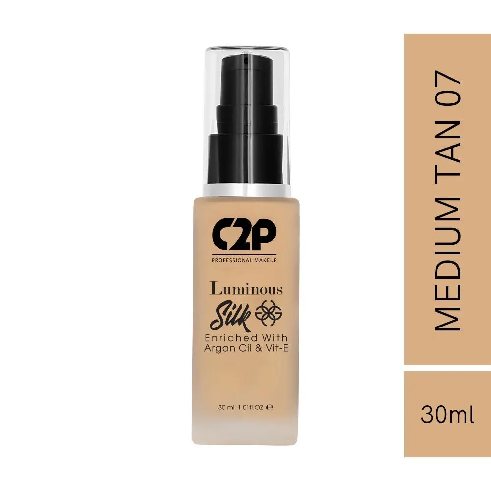 C2P Pro Luminous Silk Liquid Foundation Enriched with Argan Oil & Vitamin E - Medium Tan 07