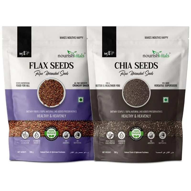 NourishVitals Flax And Chia Seeds Raw Unroasted Seeds Combo