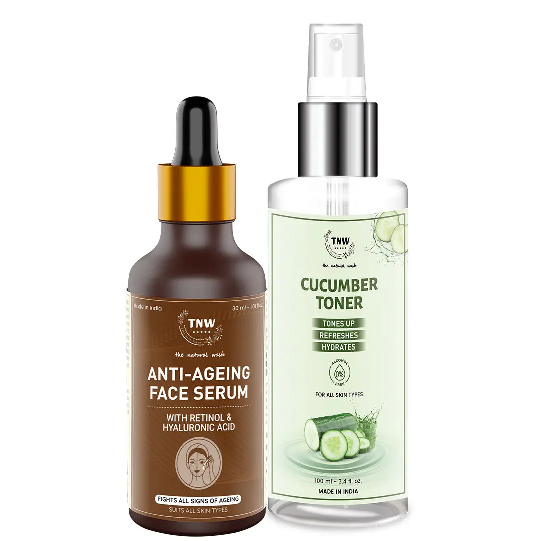 TNW-The Natural Wash Combo of Anti Ageing Serum & Cucumber Toner | Retinol Serum With Hyaluronic Acid For Spotless Glowing Skin 30 ML | Pore Tightening Toner .Oil Control ,Removes Make Up .100 ML