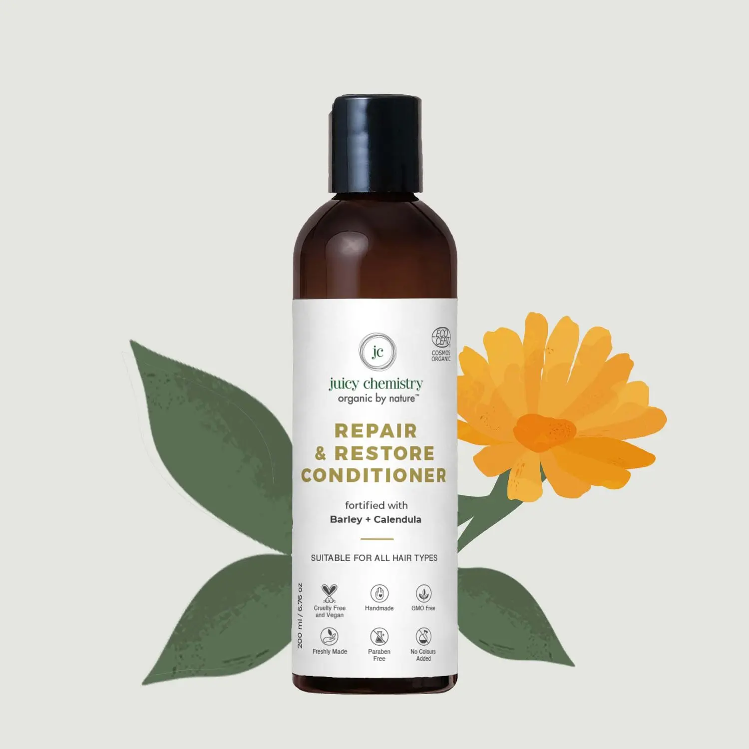 Juicy Chemistry Repair & Restore Conditioner for Dry & Frizzy Hair - Made with Barley & Calendula - Certified Organic (200 ml)