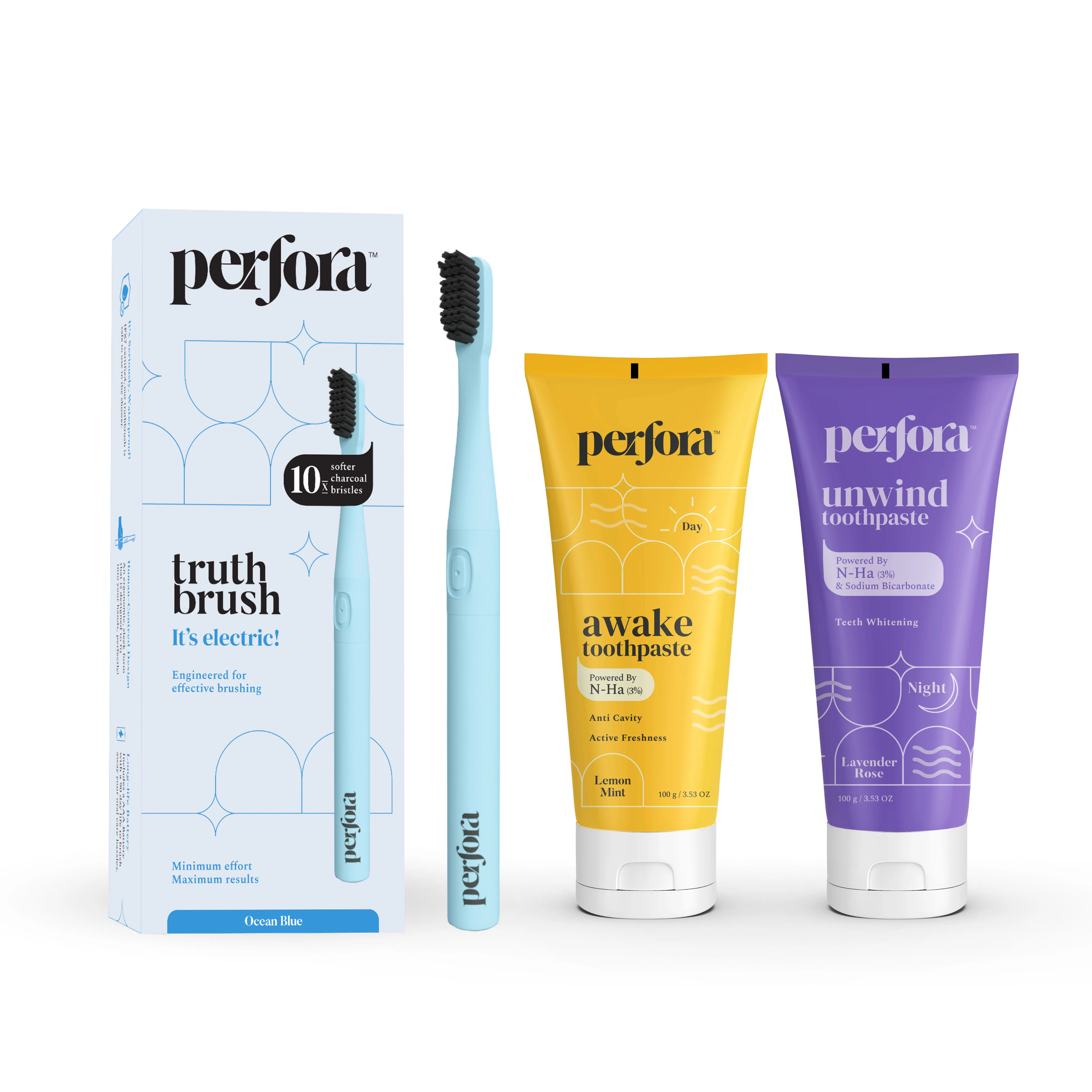 Perfora Electric Toothbrush And Daily Routine Toothpaste Combo - Ocean Blue