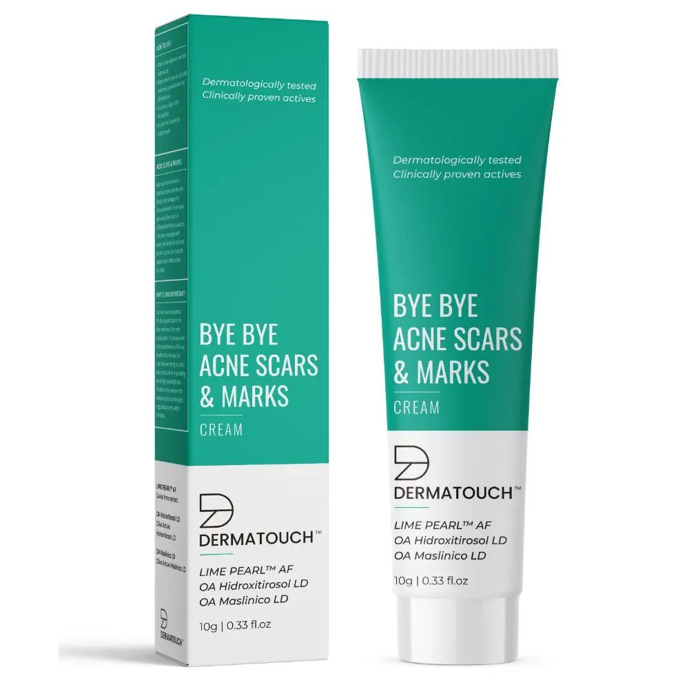 DERMATOUCH Bye Bye Acne Scars & Marks Cream || Acne Scars Corrector || Formulated Specially to Address Scars & Marks || Gives Even Skin Tone || Suitable For All Skin Types - 10G