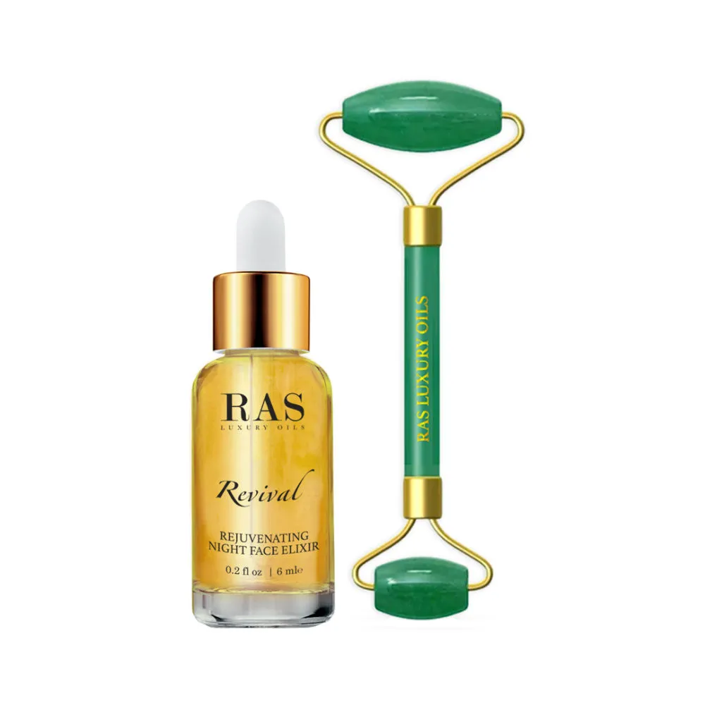 RAS Luxury Oils Revival Rejuvenating Night Face Elixir + Jade Facial Roller - 6ml