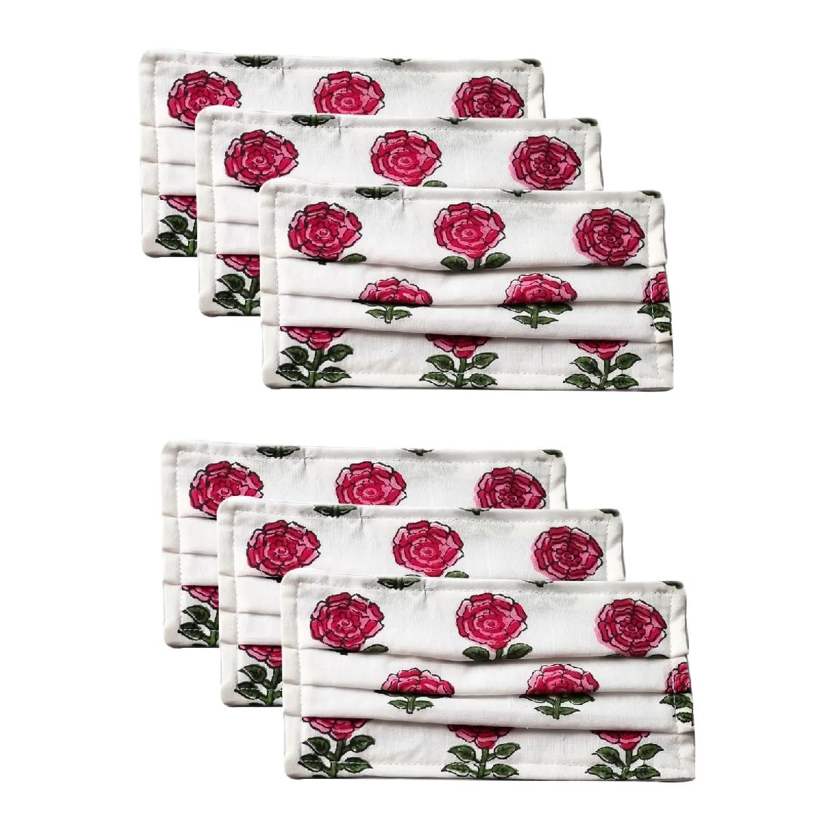 Bellofox 3-Ply Red Rose Cotton Face Mask Pack Of 6