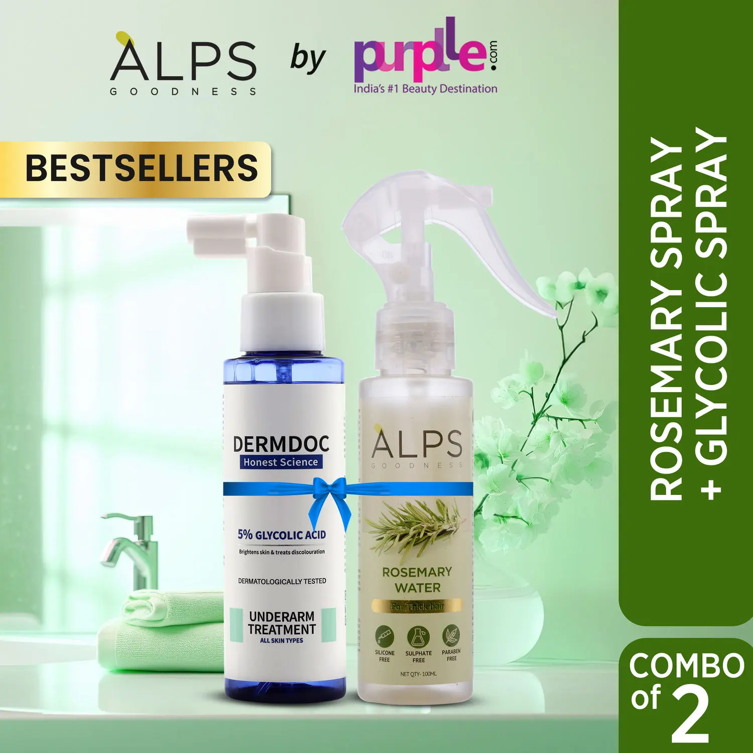 Alps Goodness X DERMDOC Bestselling Sprays Duo I Rosemary Water Spray + Glycolic Acid Underarm Spray I Hair Growth Expert I Underarm Brightening