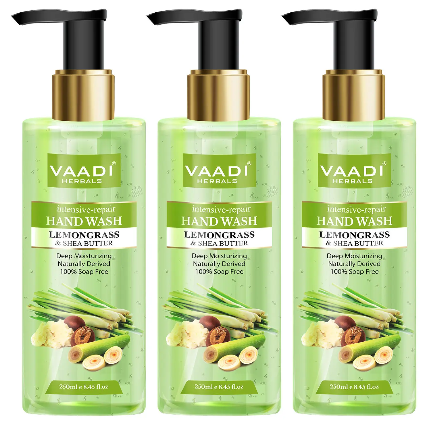 Vaadi Herbals Pack of 3 Intensive-Repair Lemongrass & Shea Butter Hand Wash (250 ml x 3)