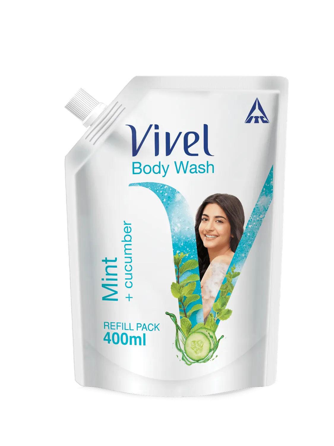 Vivel Body Wash, Mint & Cucumber Shower Creme , Liquid Refill Pouch, 400 ml