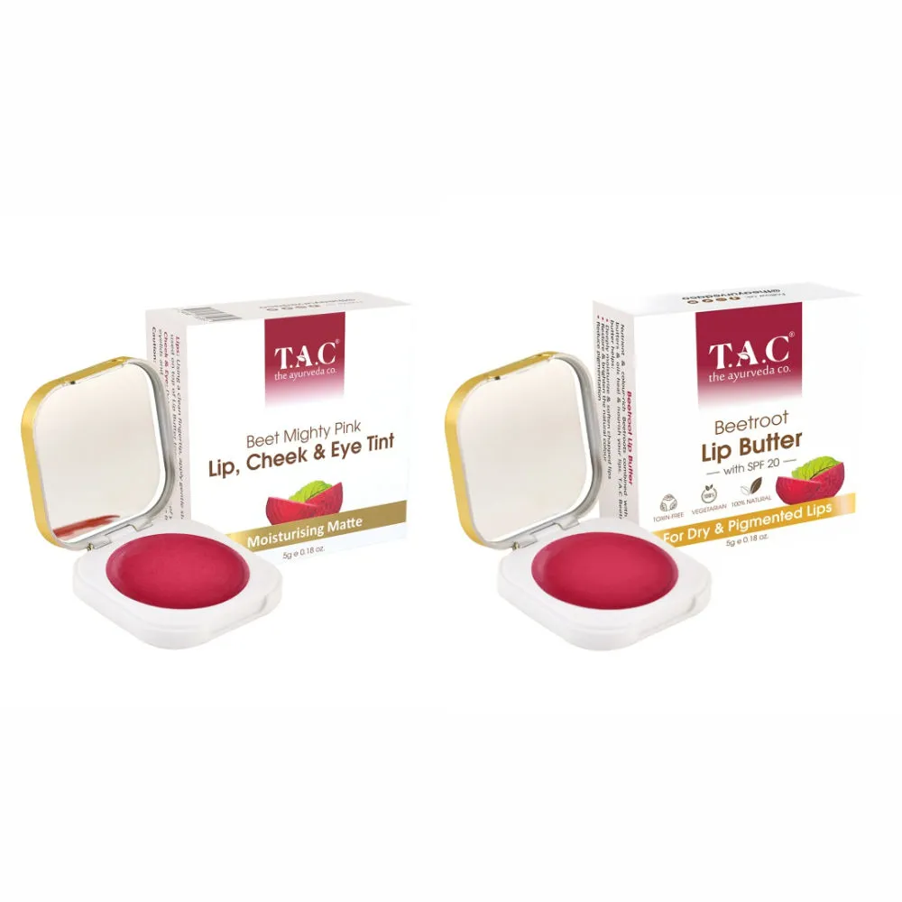 TAC - The Ayurveda Co. Beetroot Lip and Cheek Tint & Beetroot Lip Butter with Shea Butter Lip Stain