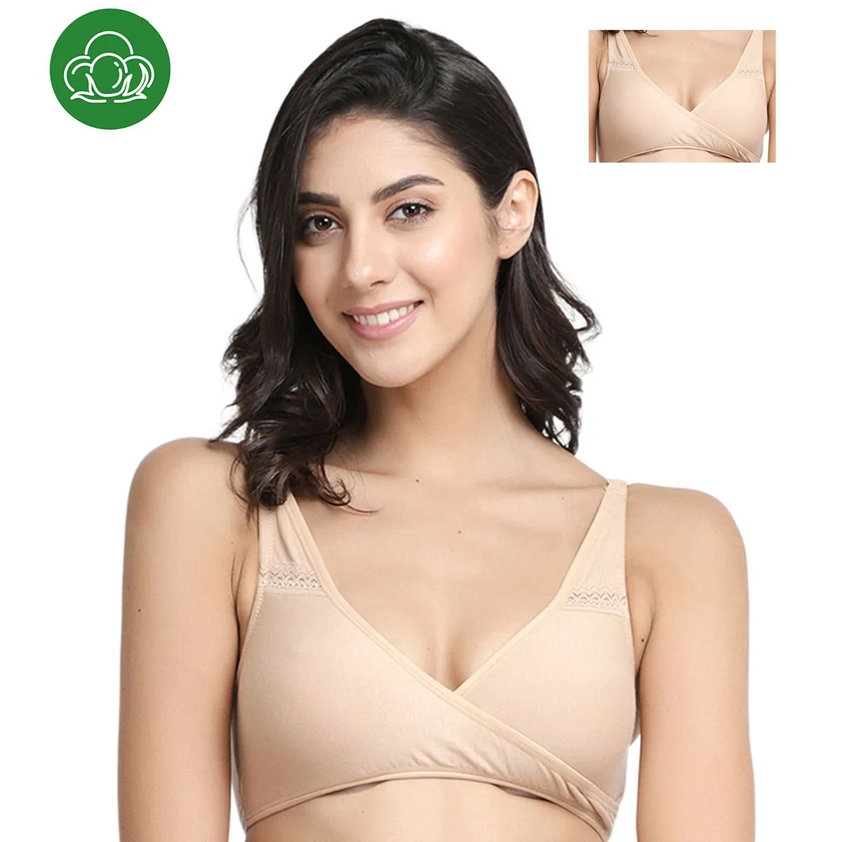 Inner Sense Organic Antimicrobial Sleeping/Feeding Bra Pack Of 2 - Nude