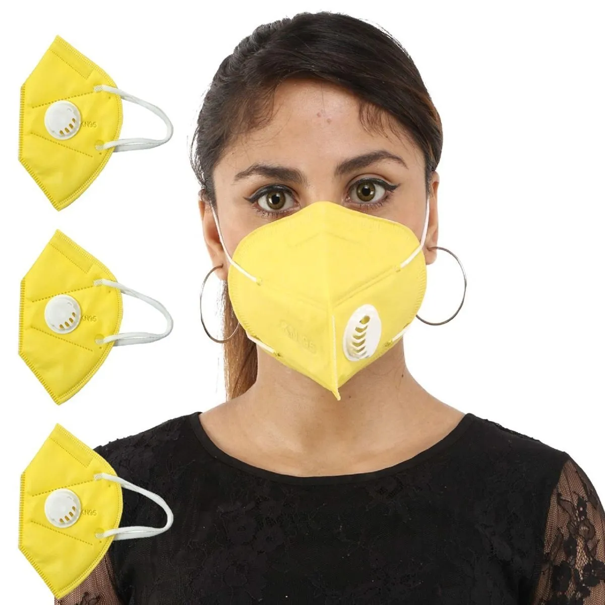 OOMPH Pack of 3 Anti-Pollution Reusable 5 Layer Mask - Yellow