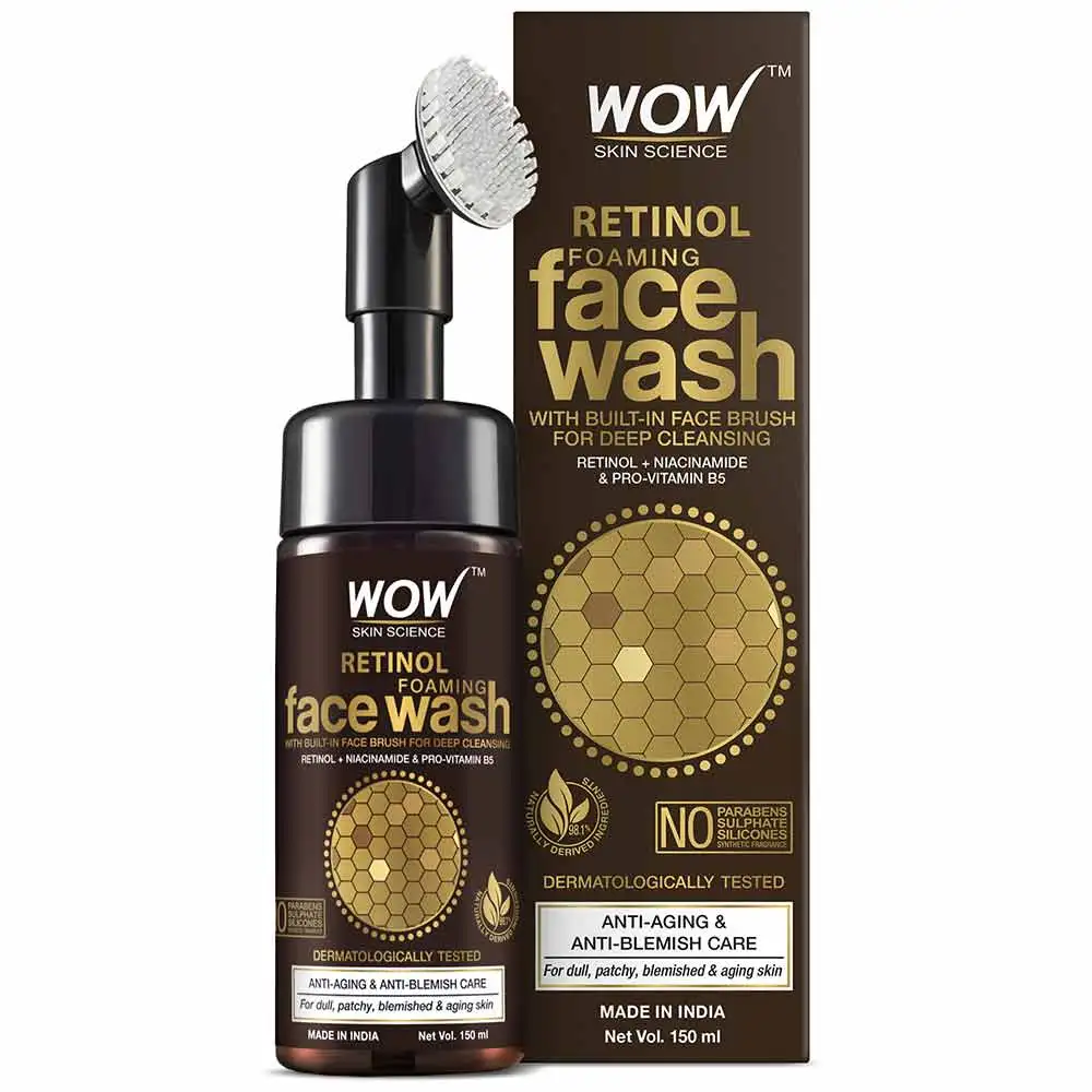 WOW Skin Science Retinol Foaming Face Wash,  150 ml  with Built-In Brush