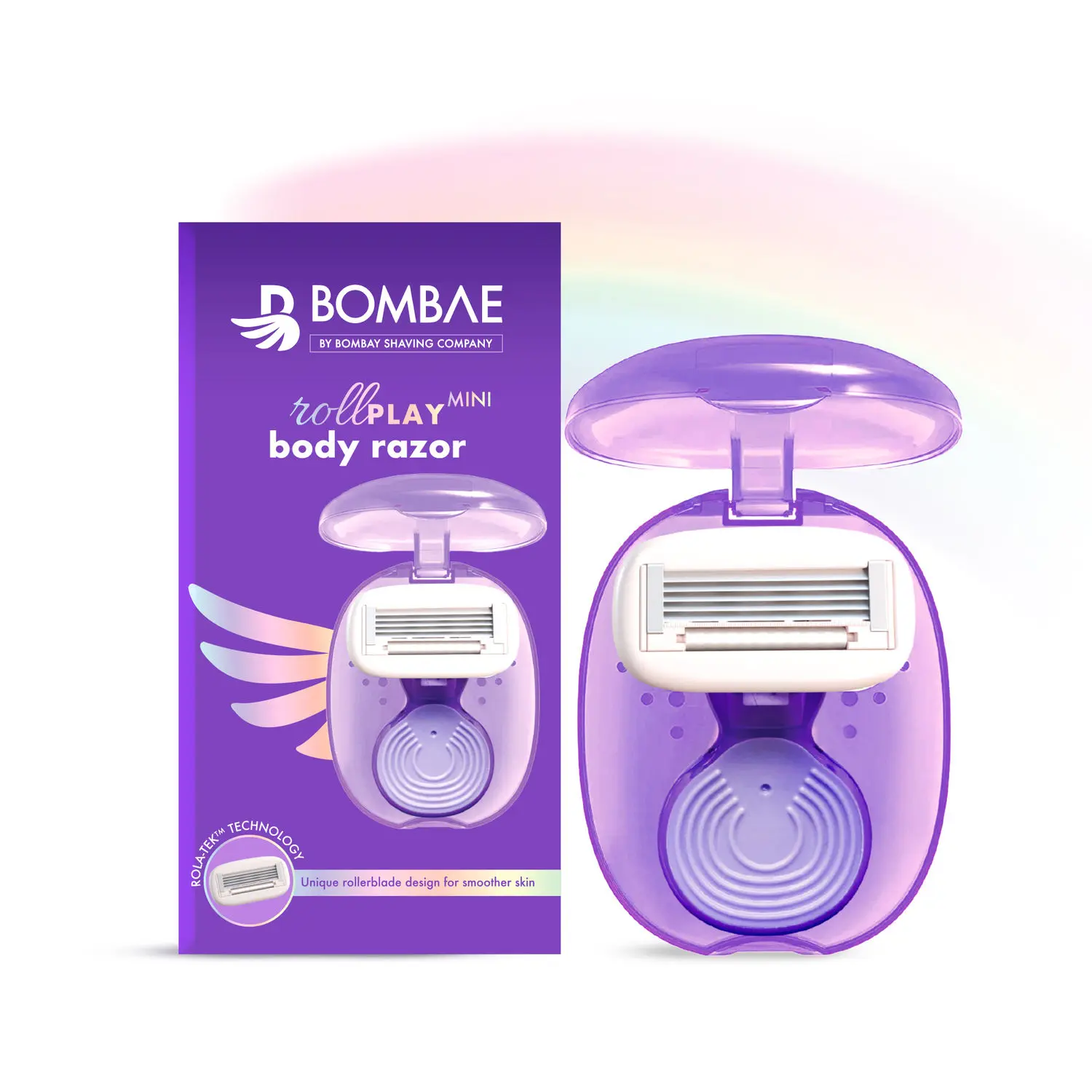 Bombae Rollplay Mini Hair Removal Razor with Roller Compact Case | Soap strip with Jojoba Oil and Aloe Vera