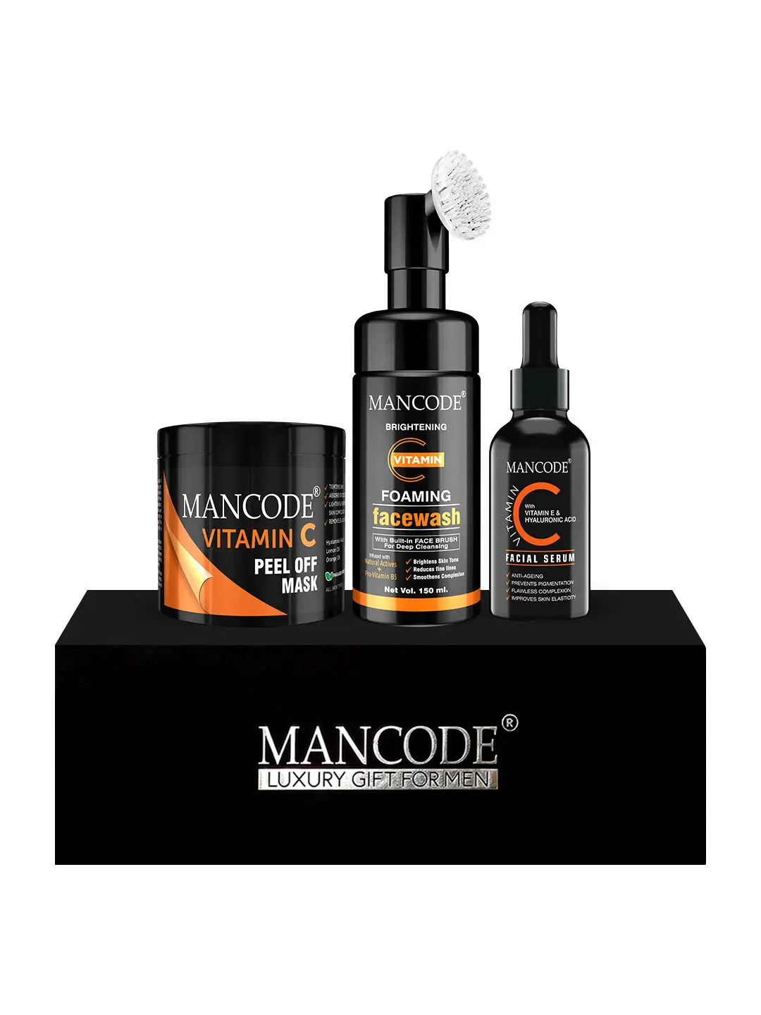 Mancode Gift Set for Men - Premium Luxury Vitamin C Kit (Vitamin C Face Wash + Vitamin C Peel off Mask + Vitamin C Serum) Gift Set - 12