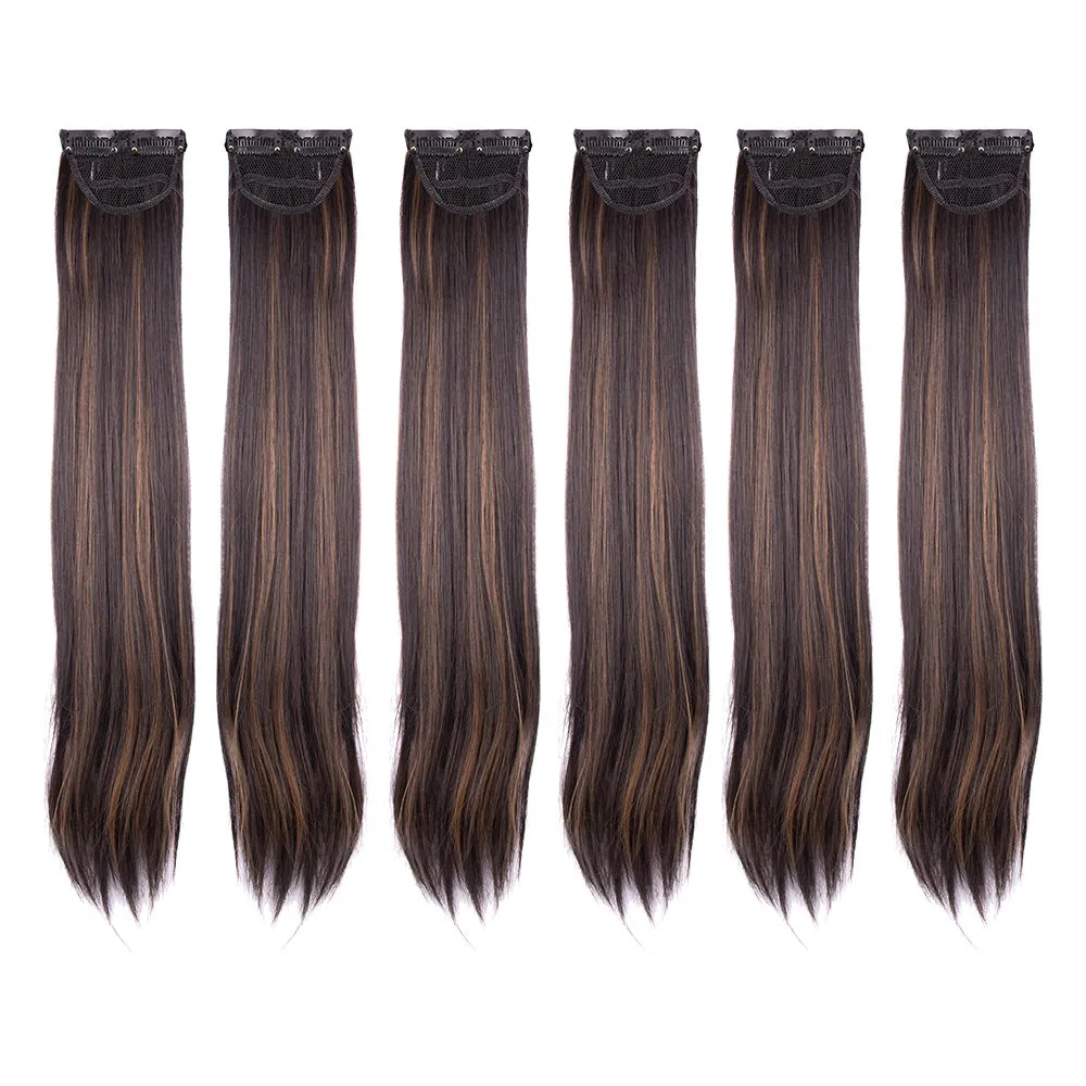 Streak Street Clip-in 24 Straight Dark Brown Side Patches With Golden Highlights (6pcs Set)