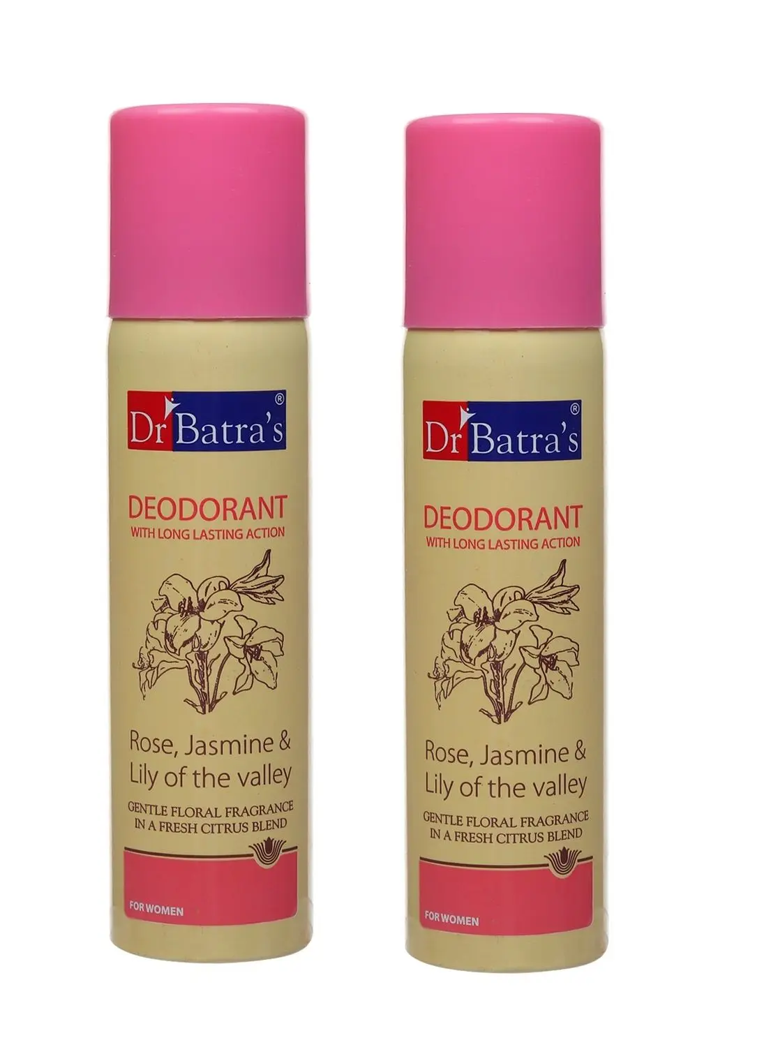 Dr Batra's Deodarant With Long Lasting Action Rose, Jasmine & Lily Of The Valley - 100 gm (Pack of 2)