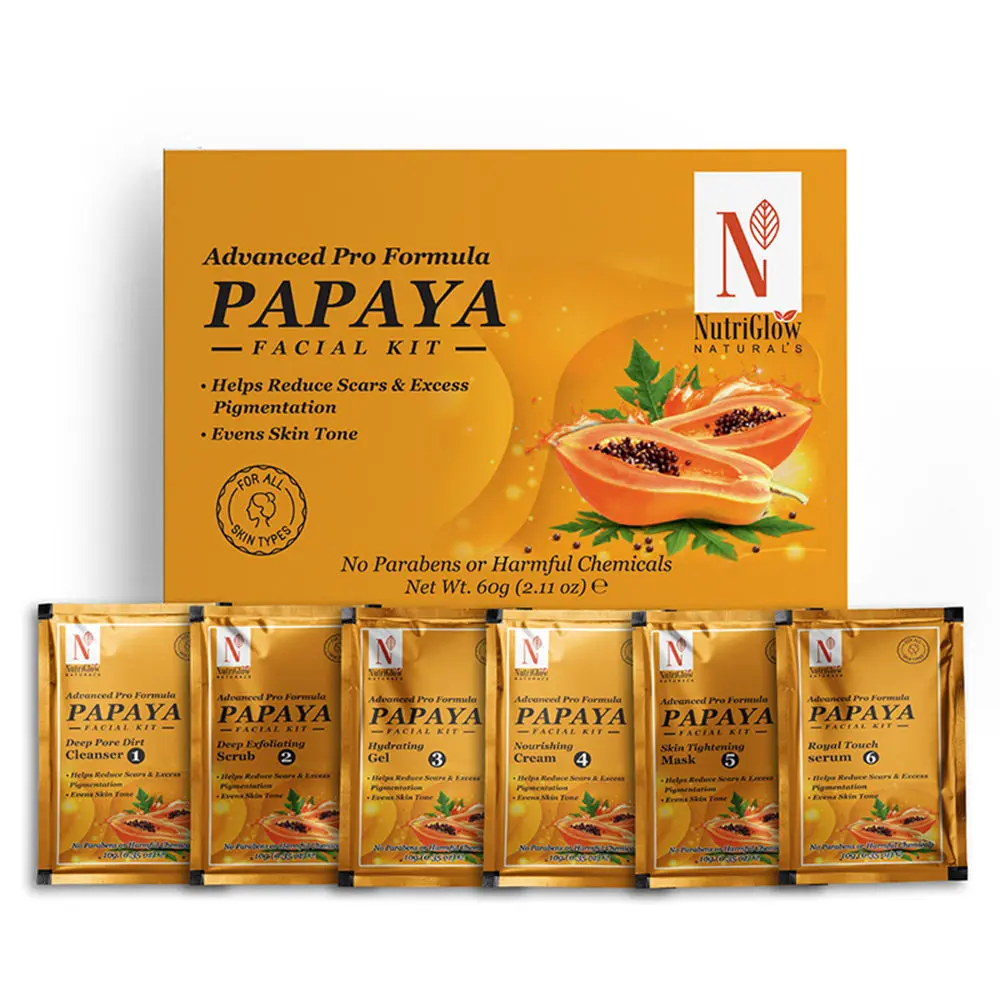 NutriGlow NATURAL'S Advanced Pro Formula Papaya Facial Kit For Even Skin Tone, 60gm