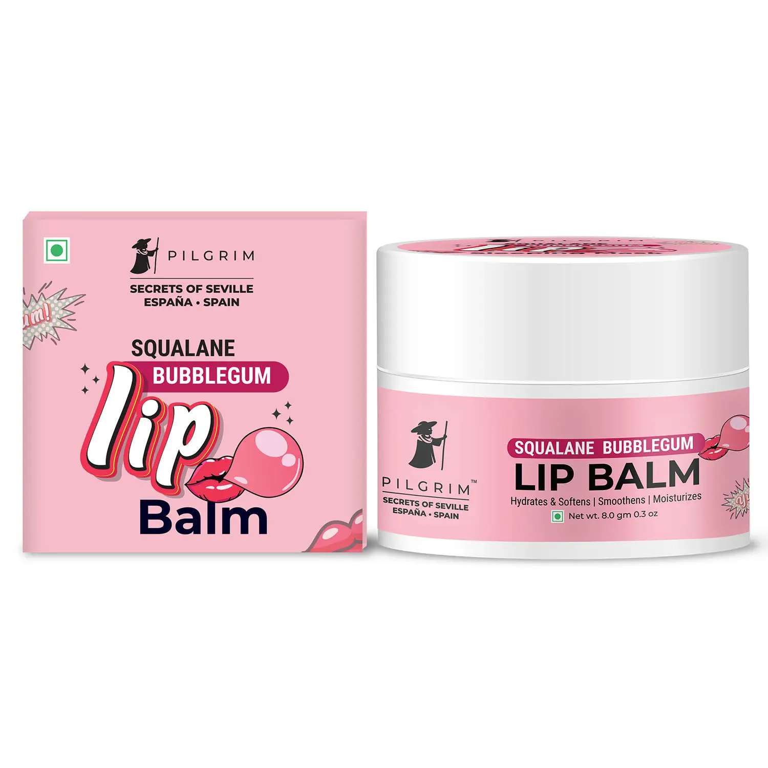 Pilgrim Squalane Bubblegum Lip Balm For Women & Men | Lip Balm With Shea & Cocoa Butter For Soft Lips | Lip Balm for Soothing & Hydrating Dry & Chapped Lips, 8 gm