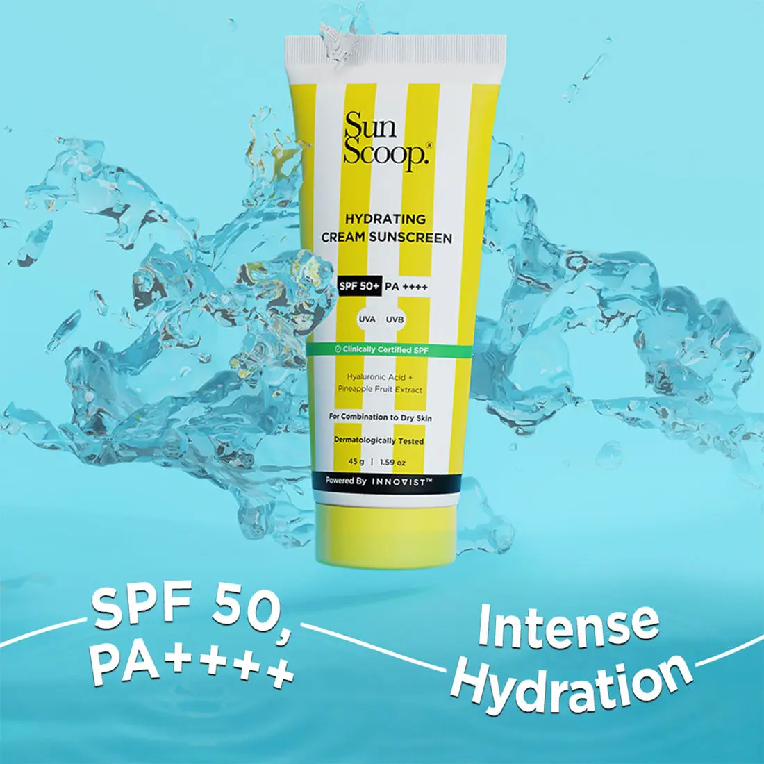 Sunscoop Hydrating Sunscreen | SPF 50+, PA++++ | Mineral Oil & Petroleum Free | Hydrating | Non-Comedogenic | No white cast | 45g