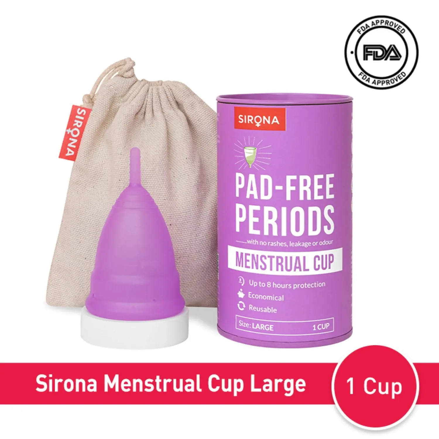 Sirona Reusable Menstrual Cup with No rashes, leakage or odour  - Large