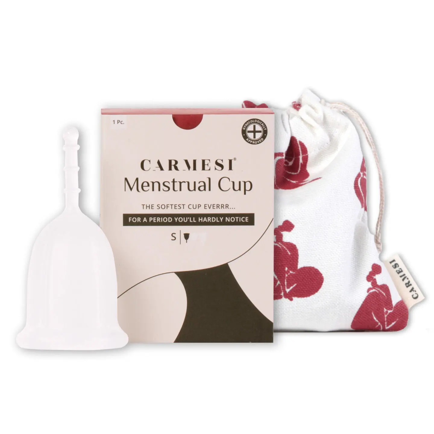 Carmesi Reusable Menstrual Cup for Women - Small Size - Softest Cup Everrr - Made in Europe - FDA & Gynecologist Approved - Rash-Free - With Free Pouch, White