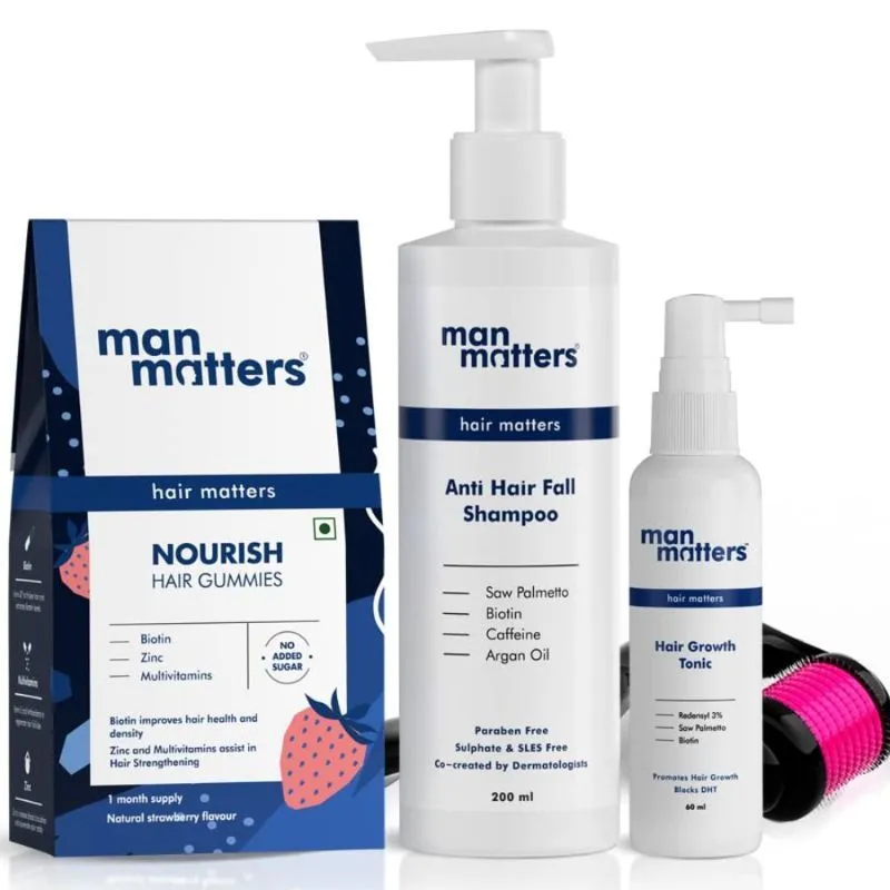 Man Matters Nourish Hair Pack (30 Biotin Gummies, Anti Hair Fall Shampoo And Hair Tonic)