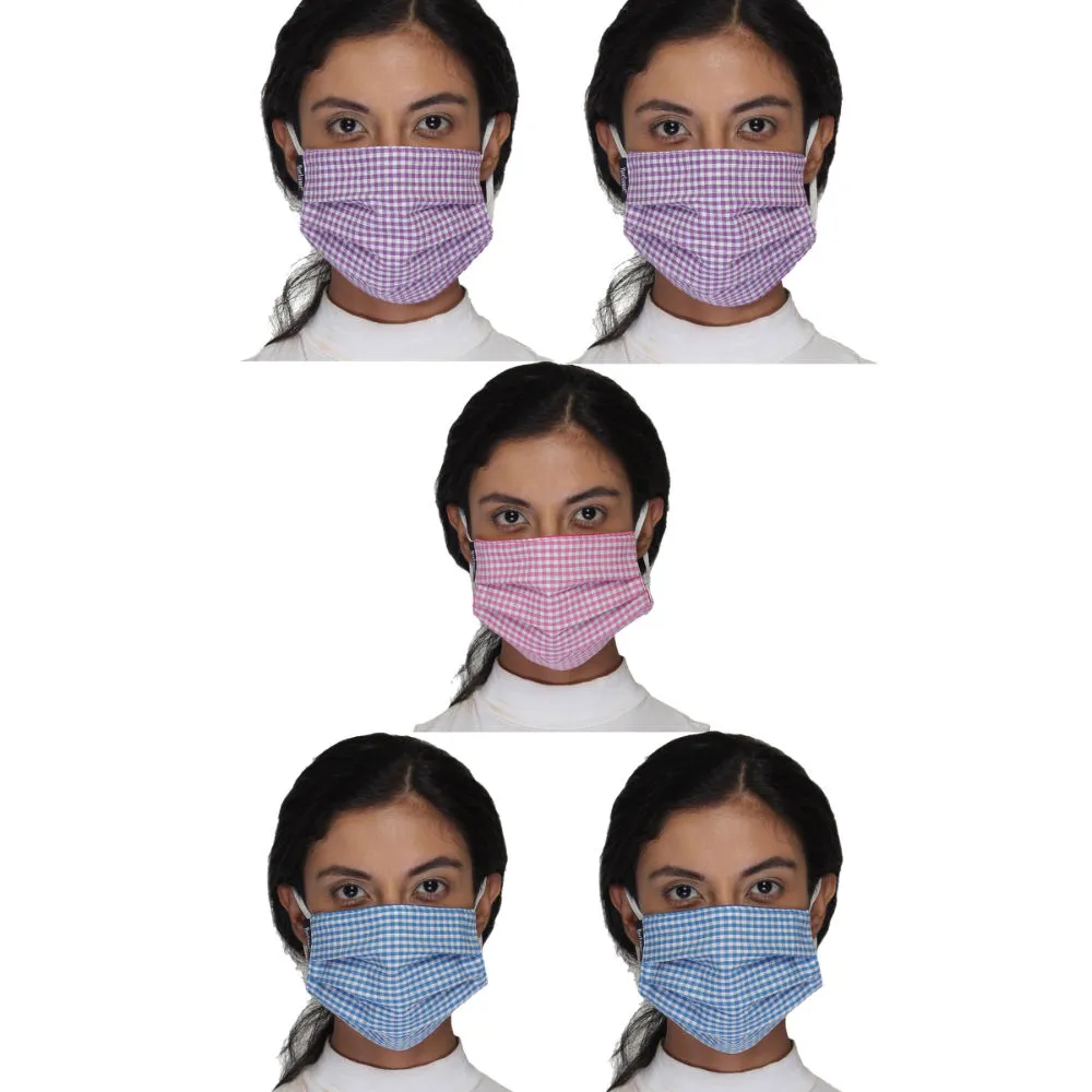 Anekaant Pack Of 5 Multicolor 3-Ply Reusable Checkered Cotton Fabric Fashion Mask