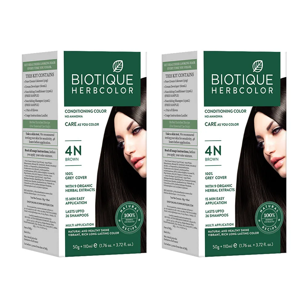 Biotique Natural Herbcolor Hair Color 4n - Brown (Pack Of 2)