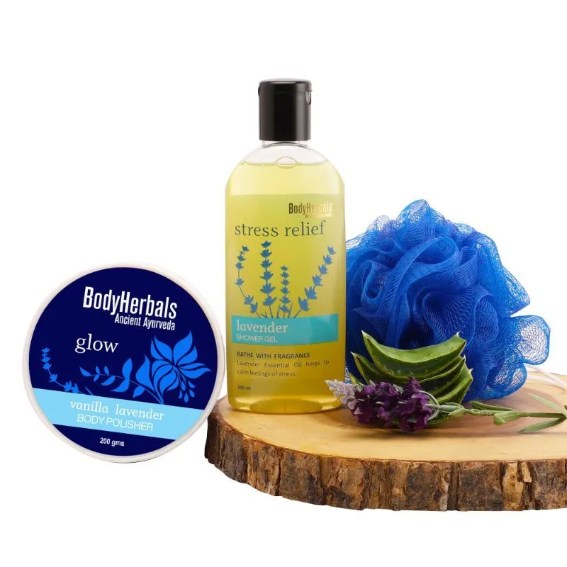 Bodyherbals Brightening Kit - Lavender Body Polisher And Body Wash Combo