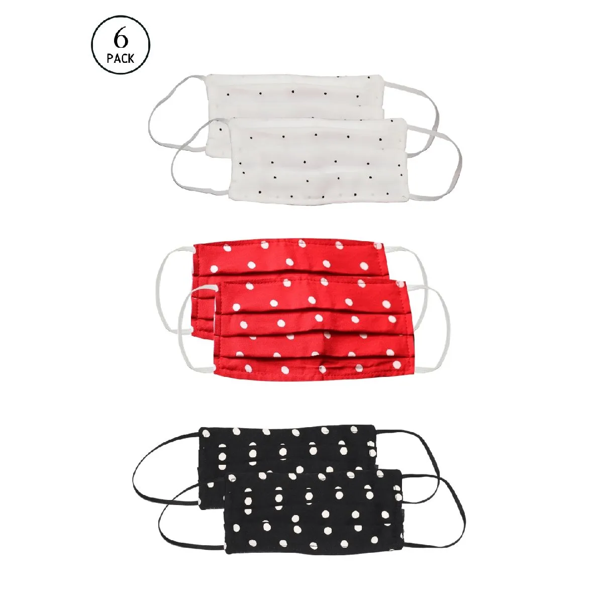 Bellofox 3-Ply Red Red- White & Black Polka Cotton Face Mask (Pack Of 6)