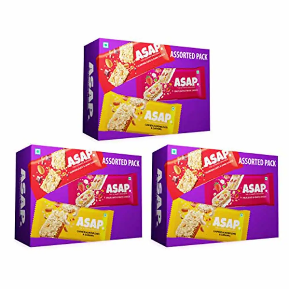 ASAP Healthy Granola Bars,  6 bar(s)  Dark Choco Almond, Fruits & White Choco, Cashew Caramel, Pack of 3