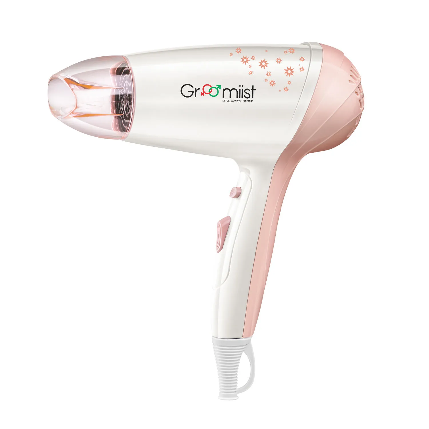 Groomiist 1200-1400 Watts Copper Series Household & Travel Corded Hair Dryer Cshd-05 (white & Peach)