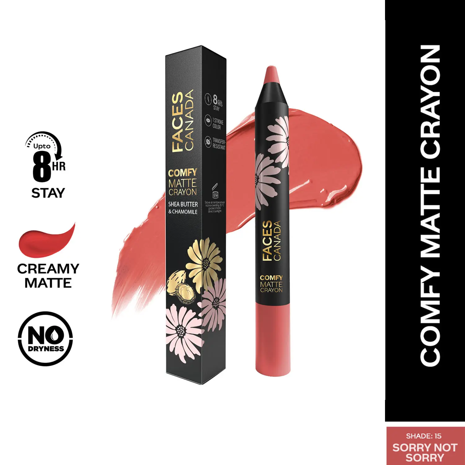 Faces Canada Comfy Matte Crayon I Creamy Matte I Chamomile & Shea Butter I Alcohol-free I Sorry not sorry 15 2.8g