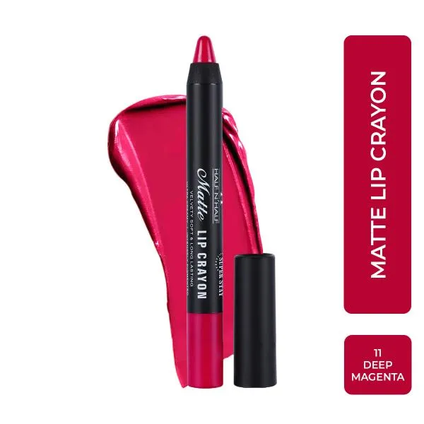 Half N Half Matte Velvet Soft & Long Lasting 24h Super Stay Lip Crayon - Deep-magenta