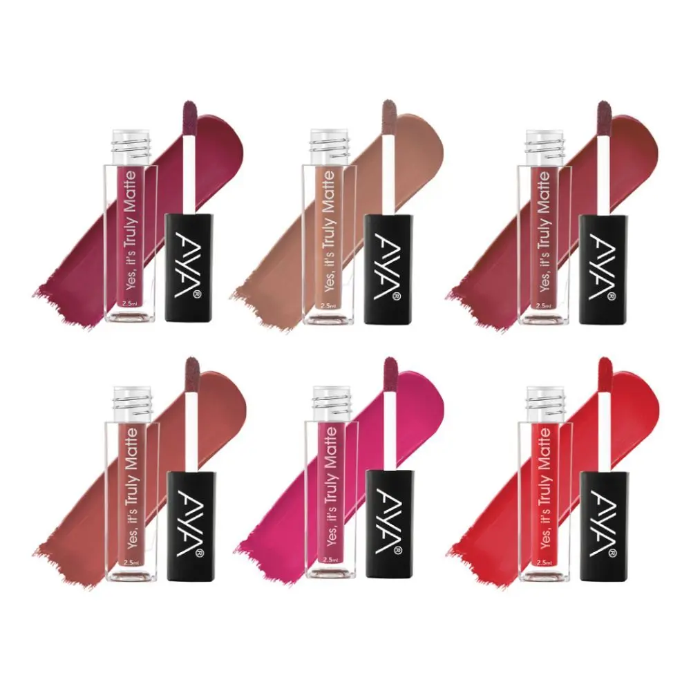 AYA Yes It's Truly Matte Liquid Lipstick,Set of 6, 07 to 12, 2.5 ml*6 | Long Lasting | Waterproof | Kiss Proof | Enriched with Jojoba Oil, Shea Butter, Almond Oil, Vitamin E, SPF