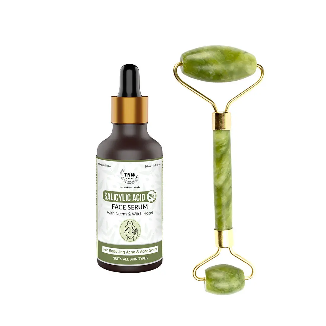 Combo of 2- Jade Roller- Green & Salicylic Acid Face Serum- 30ml