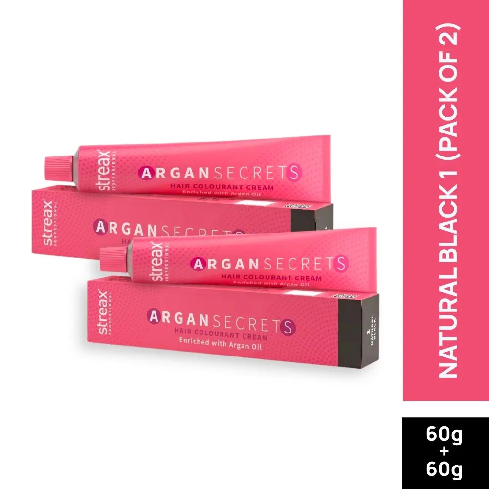 Streax Professional Argan Secret Hair Colourant Cream - Natural Black 1 (60 g) (Pack of 2)