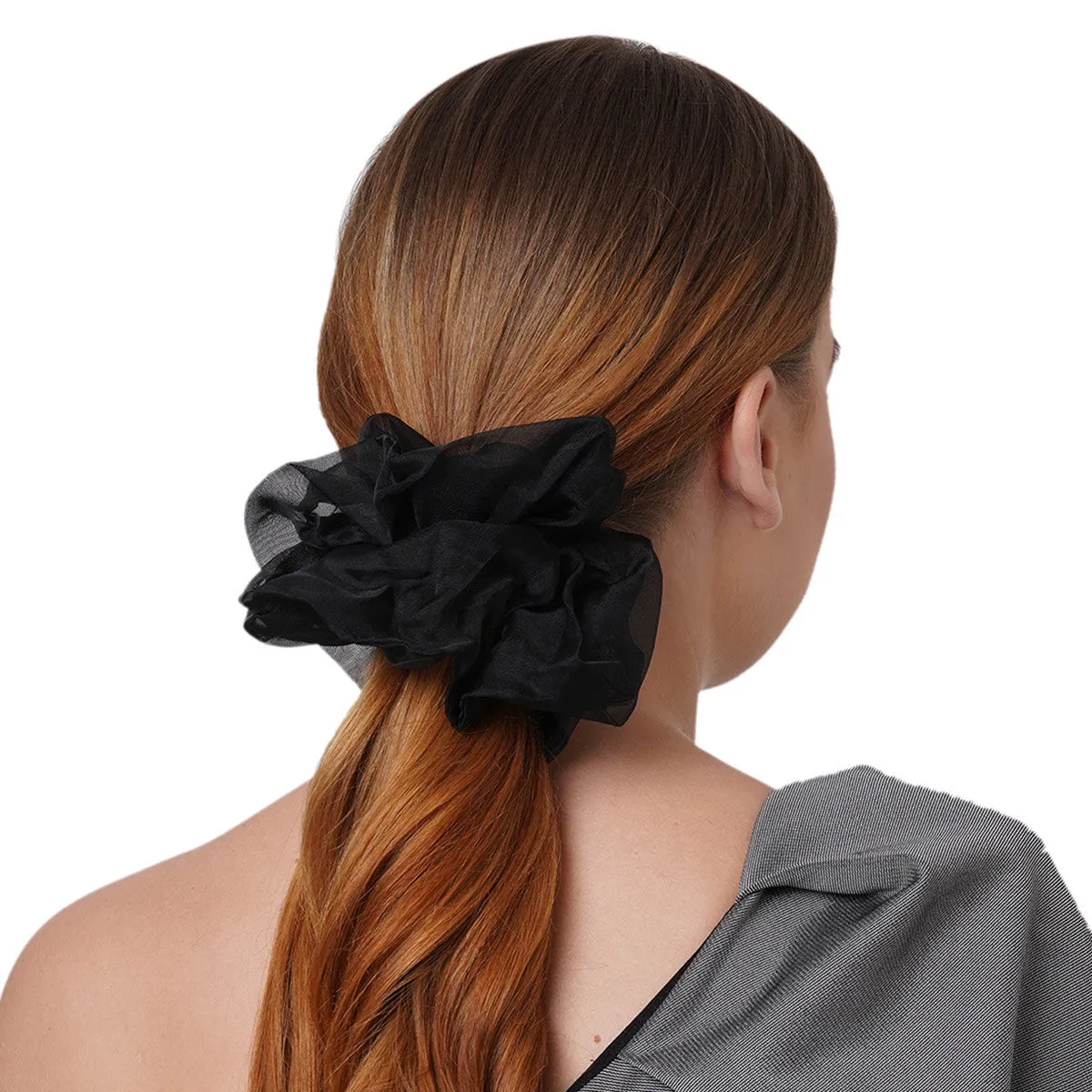 Toniq Pretty Black Gaint Organza Cloud Hair Scrunchie For Women(awxxh113)