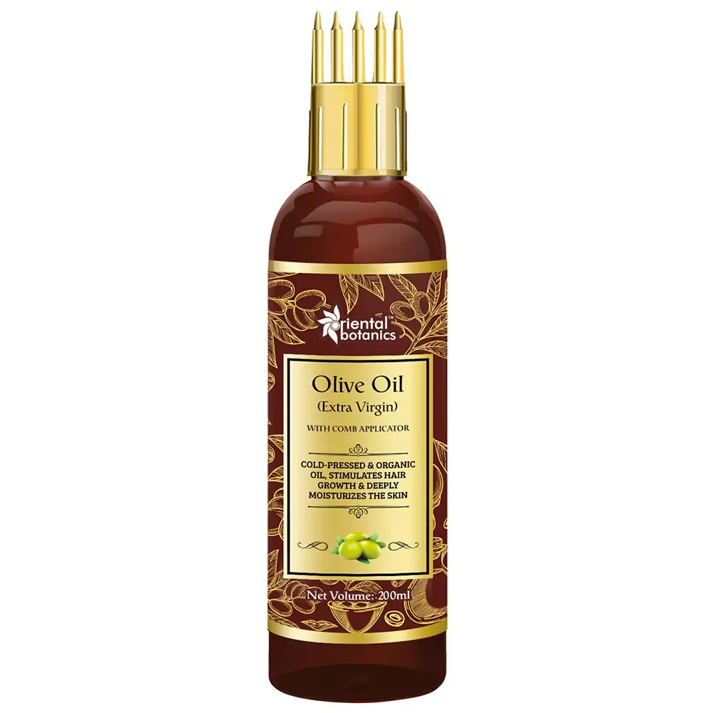 Oriental Botanics Organic Extra Virgin Olive Oil with Comb Applicator,  200 ml  for Hair and Skin Care