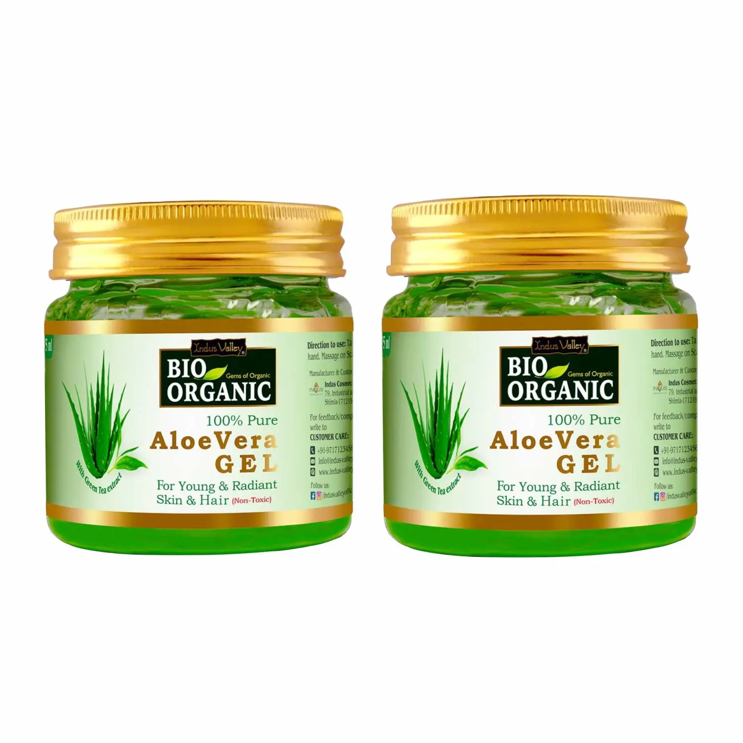 Indus Valley Aloe Vera Gel For Skin helps reducing Acne,Scars,Dark spots & Hair Care- Pack of 2