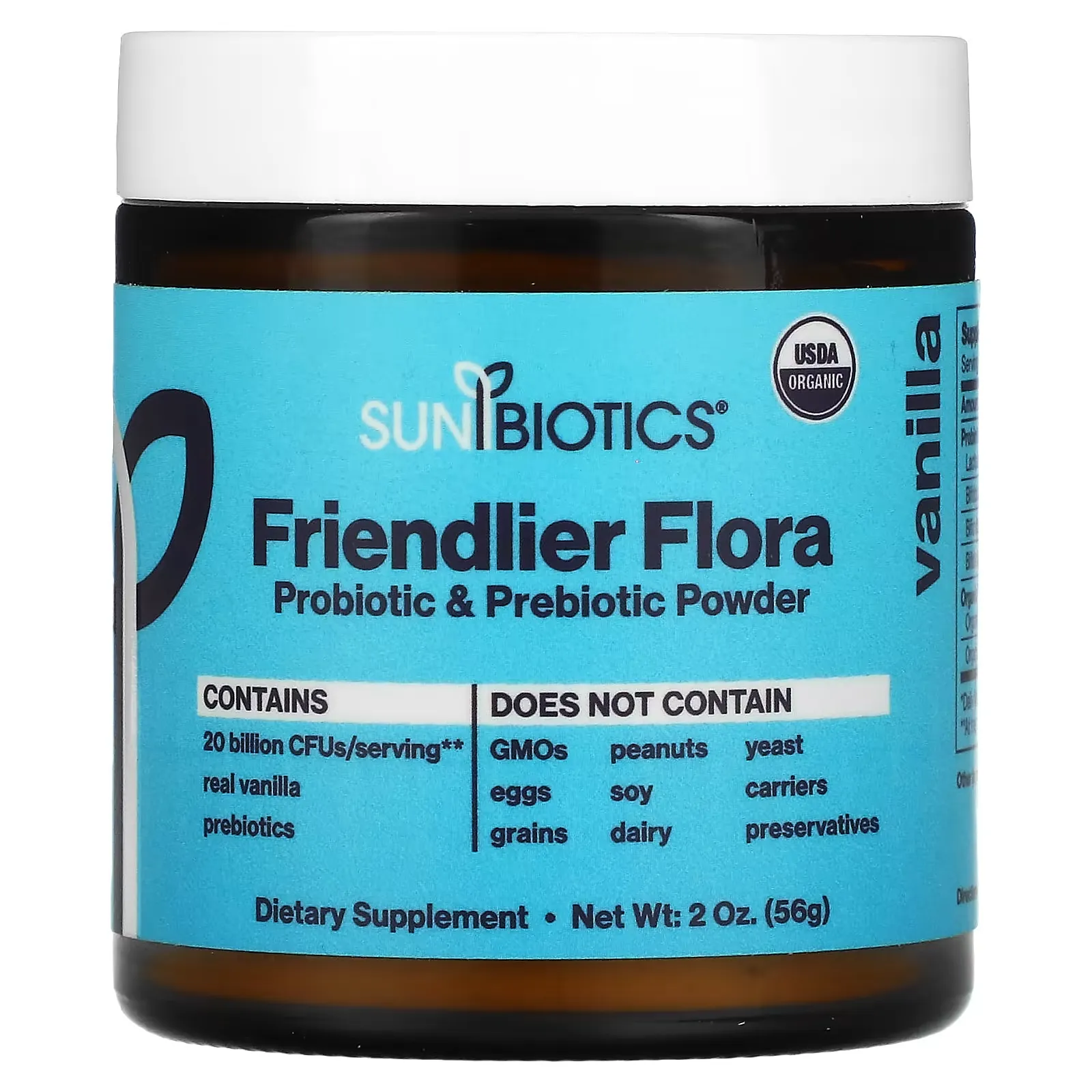 Friendlier Flora Probiotic & Prebiotic Powder, Vanilla, 2 oz (56 g)