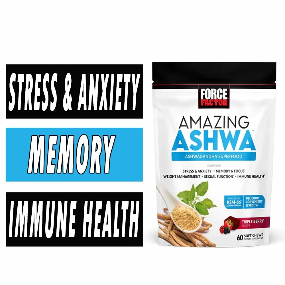 Force Factor Amazing Ashwa - Triple Berry - 60 Soft Chews