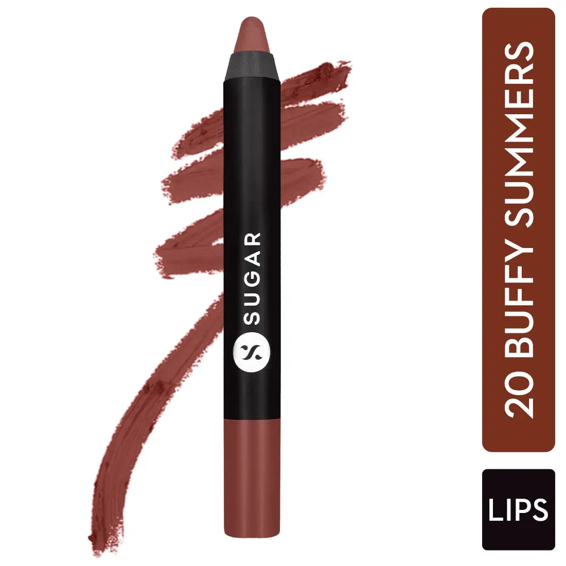 SUGAR Cosmetics - Matte As Hell - Crayon Lipstick -20 Buffy Summers (Mid-tone Warm Nude) - 2.8 gms - Bold and Silky Matte Finish Lipstick, Lightweight, Lasts Up to 12 hours