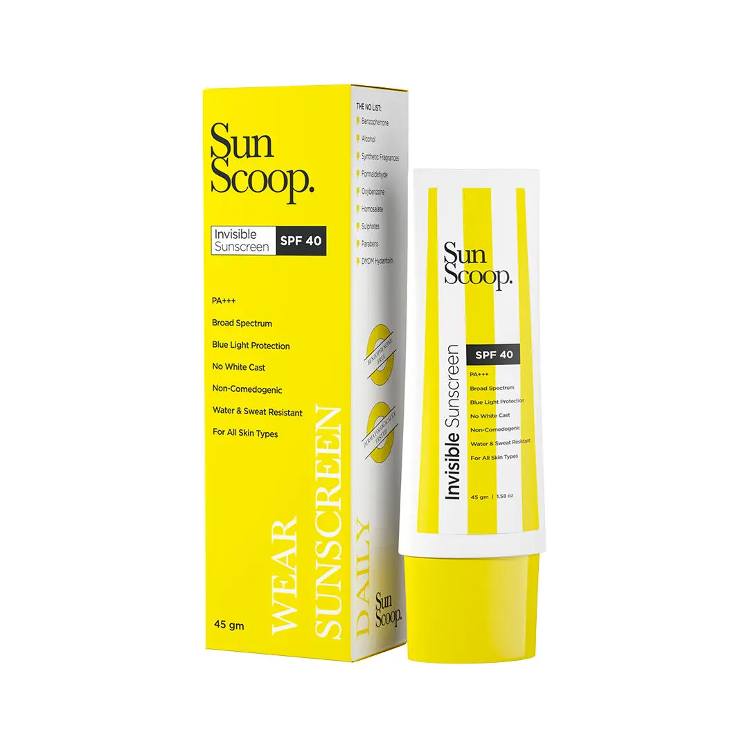 SunScoop Invisible Sunscreen | SPF 40 | For all skin types |  No white cast | For men & women | Ultimate sun protection |(45 g)