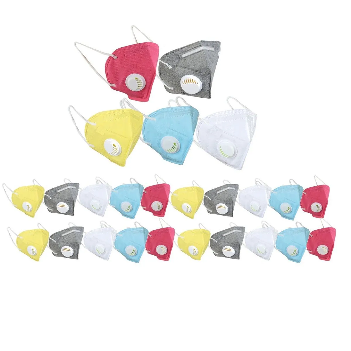 Fabula Pack of 25 KN95/N95 Anti-Pollution Reusable 5 Layer Mask (White,Blue,Yellow,Grey,Pink)