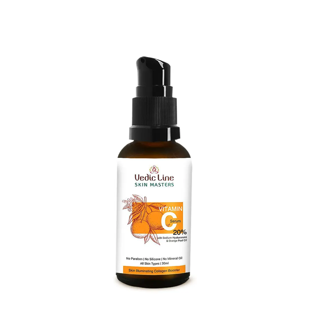 Vedicline Vitamin C Serum 20%, Helps To Reduce Wrinkles, Fine Lines & Dark Spots With Orange Peel Oil To Enhance Skin Brightness, 30ml