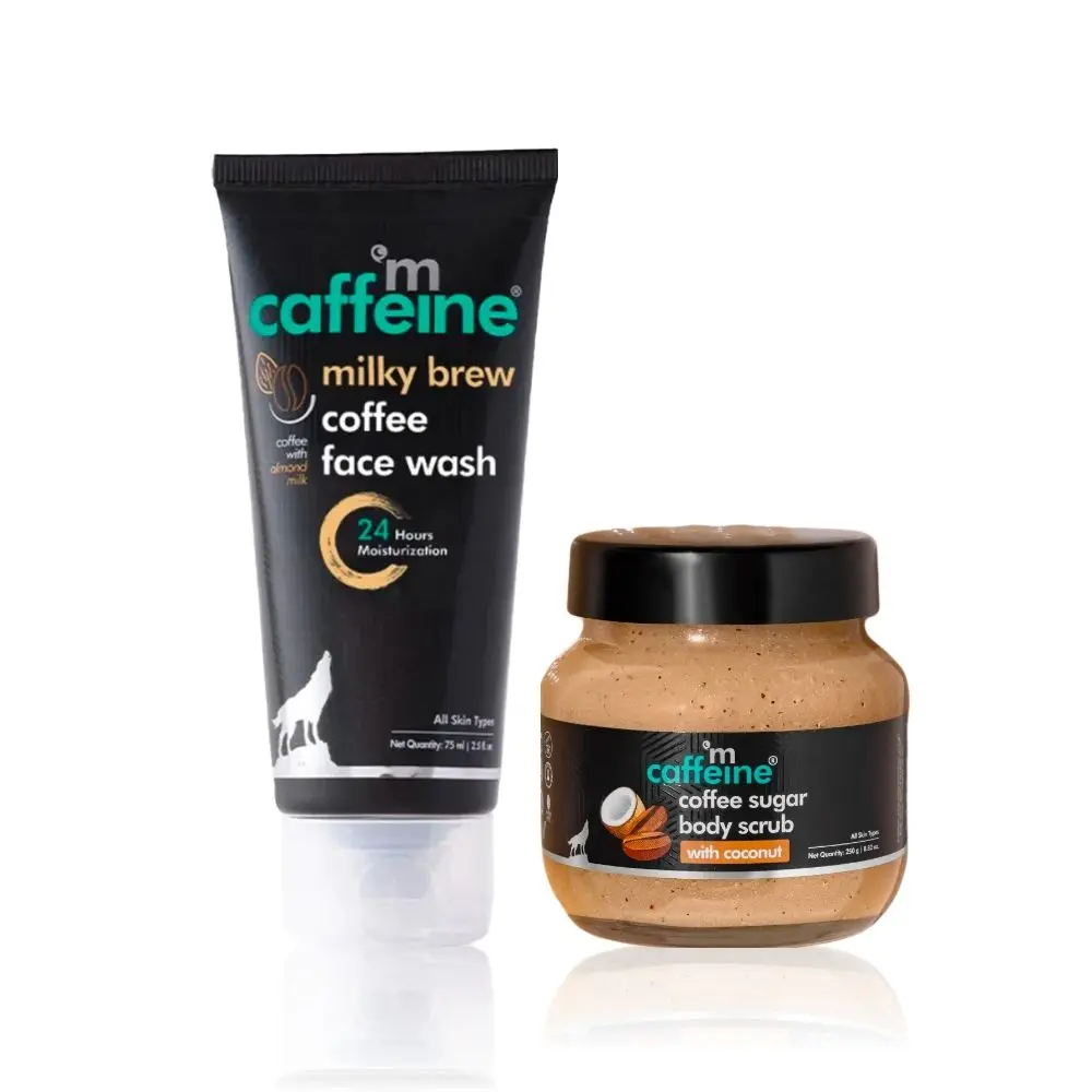 mCaffeine Brewed Bliss Combo: Milky Coffee Face Wash(75ml) + Coconut Coffee Sugar Body Scrub (200gm)