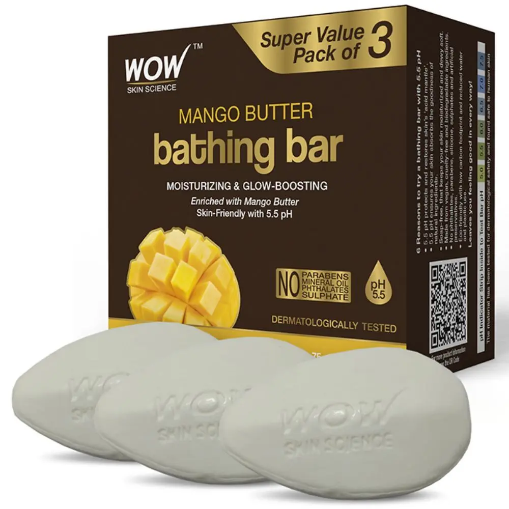 WOW Skin Science Mango Butter Bathing Bar For Moisturizing And Glowing Skin - No Phthalates, Parabens, Silicone, Sulphates - 225g