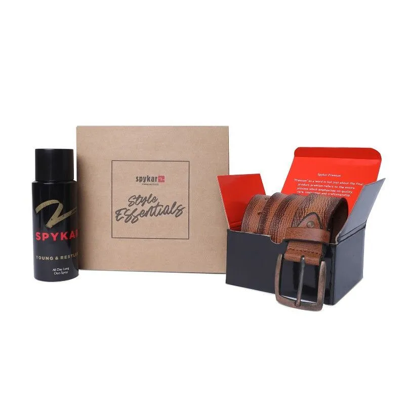 Spykar Men Black Young & Restless Deo Spray & Tan Belt (l) - Gift Box 1